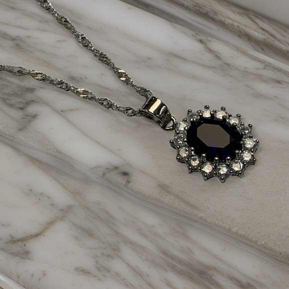 Fifth Avenue Vintage British Princess Wedding Blue Sapphire Pendant Necklace - Picture 8 of 12